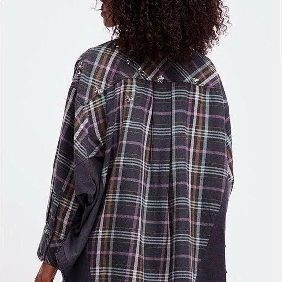 Free People Star Constellations Within Too Sequin Star Flannel Top - Picture 10 of 15